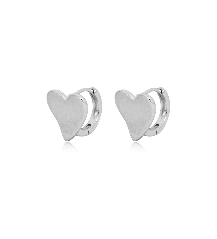 Brushed Heart Huggie Earrings