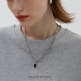 Layered Link Crystal Pendant Necklace