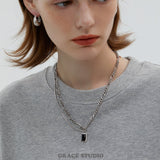 Layered Link Crystal Pendant Necklace