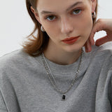 Layered Link Crystal Pendant Necklace