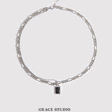 Layered Link Crystal Pendant Necklace