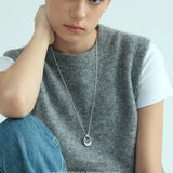 Sculpted Oval Loop Pendant Necklace