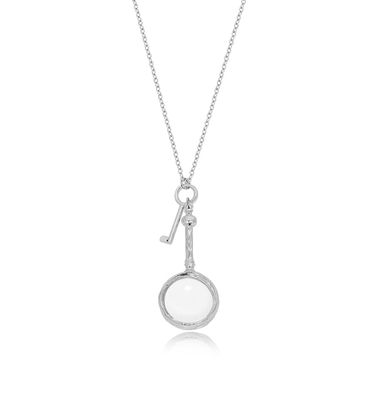 Magnifying Glass & Key Long Pendant Necklace