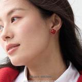 Crimson Clover Enamel Stud Earrings