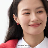 Crimson Clover Enamel Stud Earrings