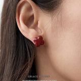 Crimson Clover Enamel Stud Earrings