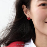 Crimson Clover Enamel Stud Earrings