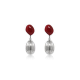 Red Stone Ribbed Oval Drop Earrings