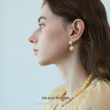 Yellow Jade Double Bead Drop Earrings