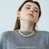 Yellow Jade Double Bead Drop Earrings
