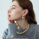 Yellow Jade Double Bead Drop Earrings
