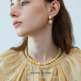 Yellow Jade Double Bead Drop Earrings