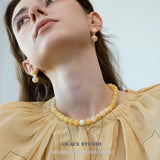 Yellow Jade Double Bead Drop Earrings