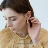 Yellow Jade Double Bead Drop Earrings