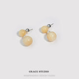Yellow Jade Double Bead Drop Earrings