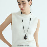 Organic Wood Teardrop Long Cord Necklace