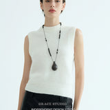 Organic Wood Teardrop Long Cord Necklace