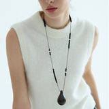 Organic Wood Teardrop Long Cord Necklace