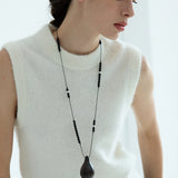 Organic Wood Teardrop Long Cord Necklace