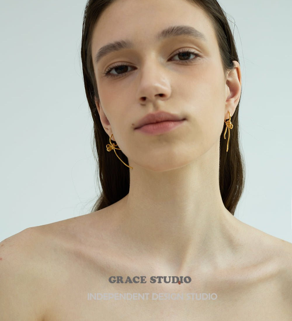 Ribbon Twist Drop Hoop Earrings