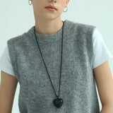 Braided Edge PU leather Heart Cord Necklace