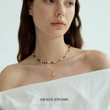 Mixed Gemstone Pearl Bead Choker Necklace