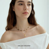 Mixed Gemstone Pearl Bead Choker Necklace