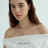 Mixed Gemstone Pearl Bead Choker Necklace