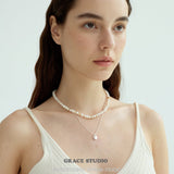 Lustrous Shell Bead Choker Necklace