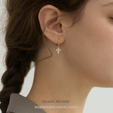 Dainty Zirconia Cross Dangle Hoop Earrings