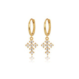 Dainty Zirconia Cross Dangle Hoop Earrings