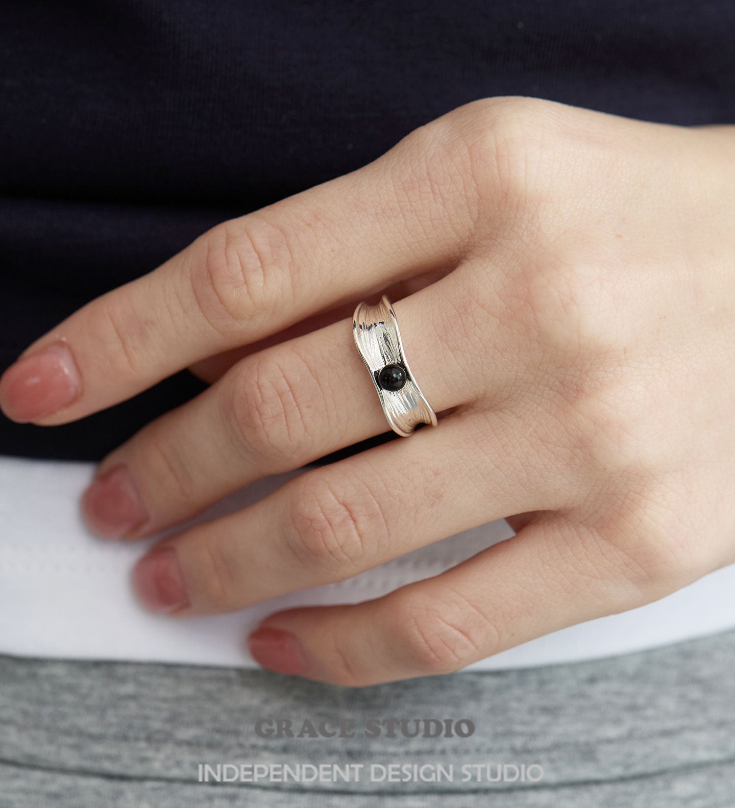Textured Agate Open Ring