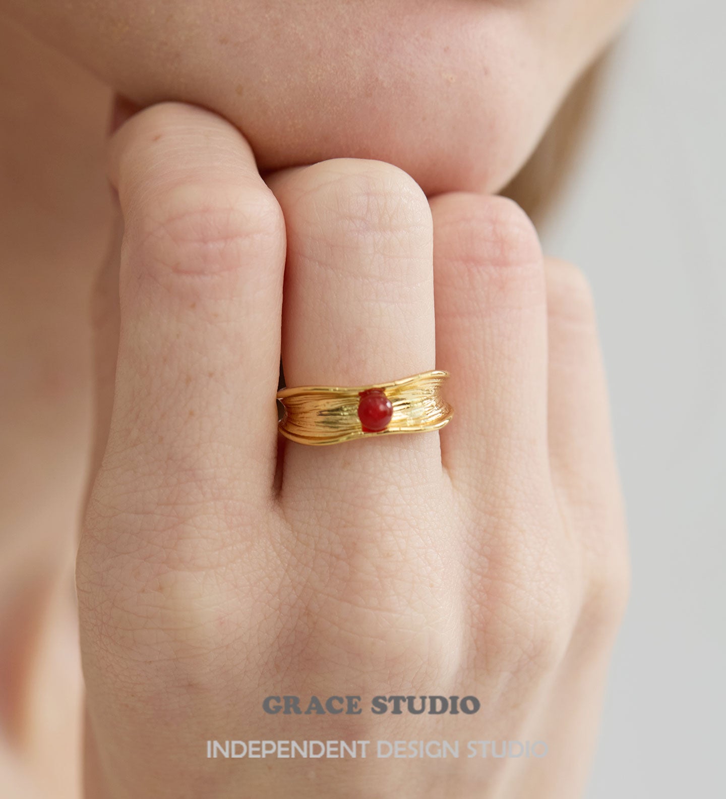 Textured Agate Open Ring