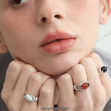Vintage Antiqued Silver Natural Stone Ring