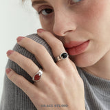 Vintage Antiqued Silver Natural Stone Ring