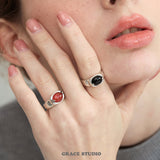 Vintage Antiqued Silver Natural Stone Ring