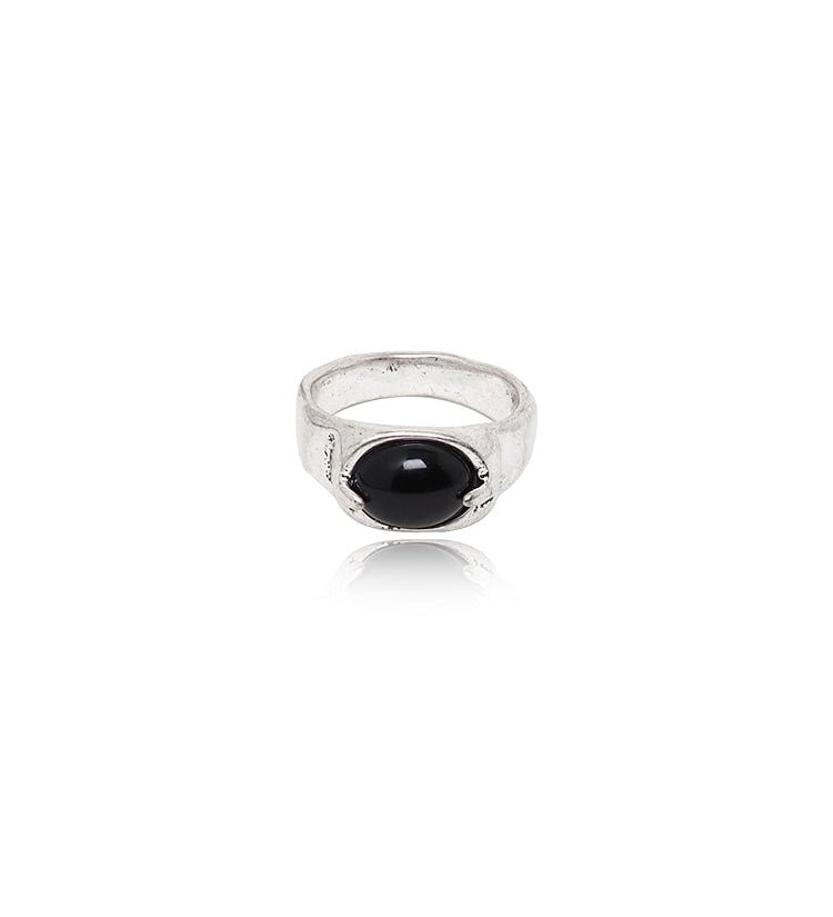 Vintage Antiqued Silver Natural Stone Ring
