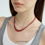 Graduated Red Agate Bead Necklace