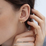 Pavé Cross Bar Mini Hoop Earrings