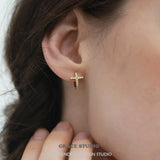 Pavé Cross Bar Mini Hoop Earrings