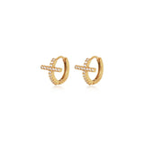 Pavé Cross Bar Mini Hoop Earrings