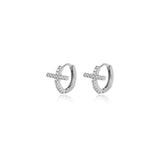 Pavé Cross Bar Mini Hoop Earrings