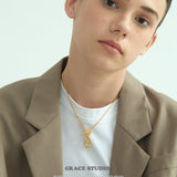 Interlock Oval Bar Pendant Necklace