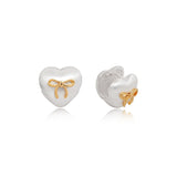 Whimsical Matte Heart Bow Stud Earrings