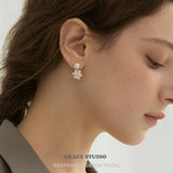 Delicate Pearl Cluster Drop Earrings