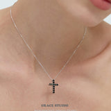 Black Crystal Cross Pendant Necklace