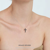 Black Crystal Cross Pendant Necklace