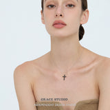 Black Crystal Cross Pendant Necklace