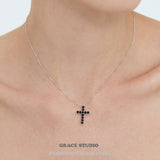 Black Crystal Cross Pendant Necklace