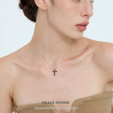 Black Crystal Cross Pendant Necklace
